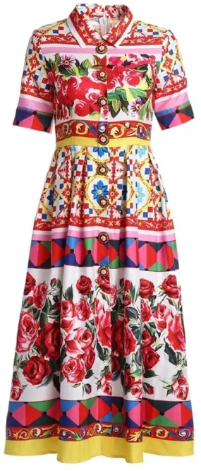 'Carretto' Printed Button-Embellished Dress