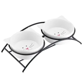 Cat Food Bowls Redear/White