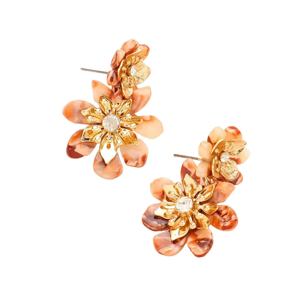 Celluloid Acetate Double Flower Link Dangle Earrings