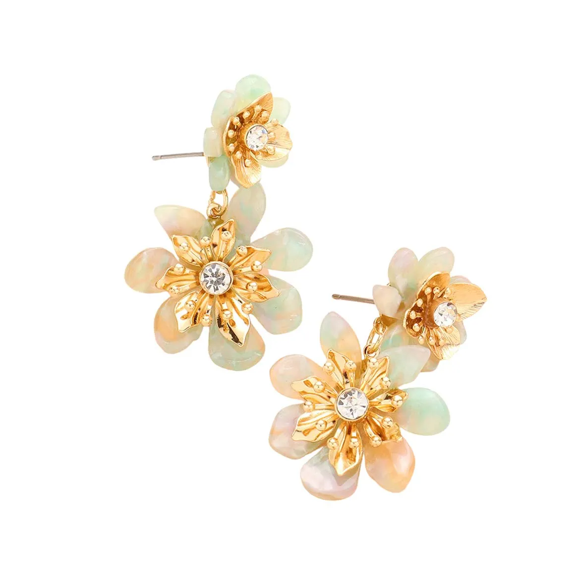 Celluloid Acetate Double Flower Link Dangle Earrings