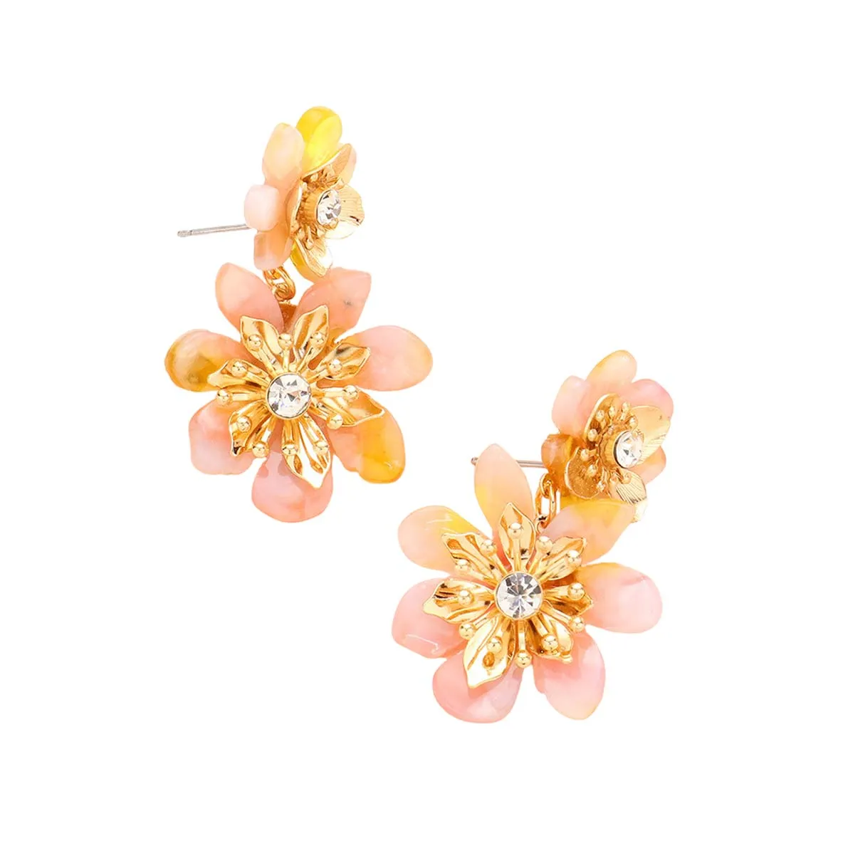 Celluloid Acetate Double Flower Link Dangle Earrings