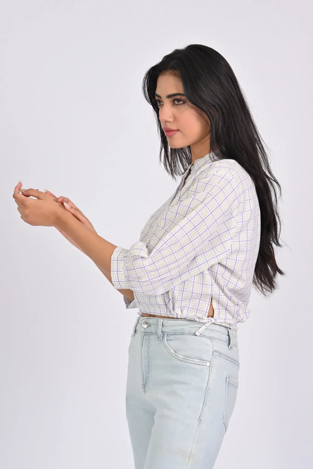 CHECKERED SHIRT WITH DRAWSTRING DETAIL