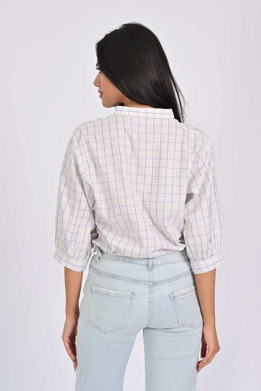 CHECKERED SHIRT WITH DRAWSTRING DETAIL