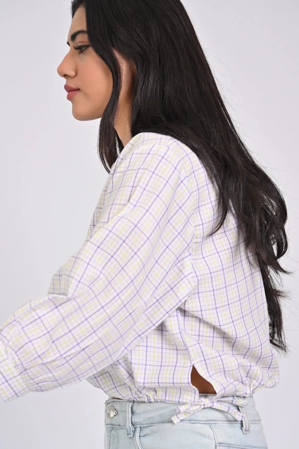 CHECKERED SHIRT WITH DRAWSTRING DETAIL