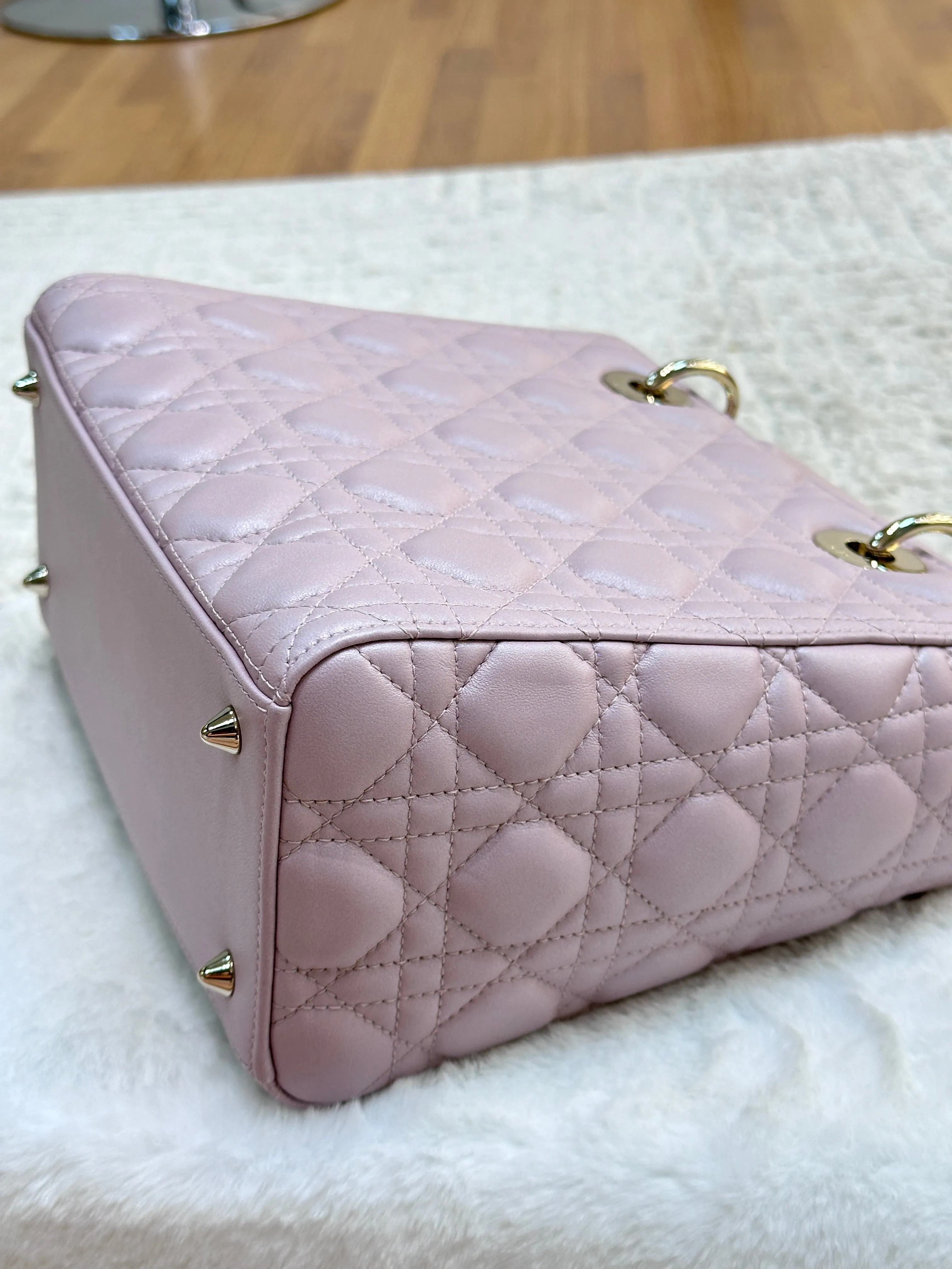 Christian Dior Medium Lambskin Cannage Lady Dior Flap Bag Pink GHW