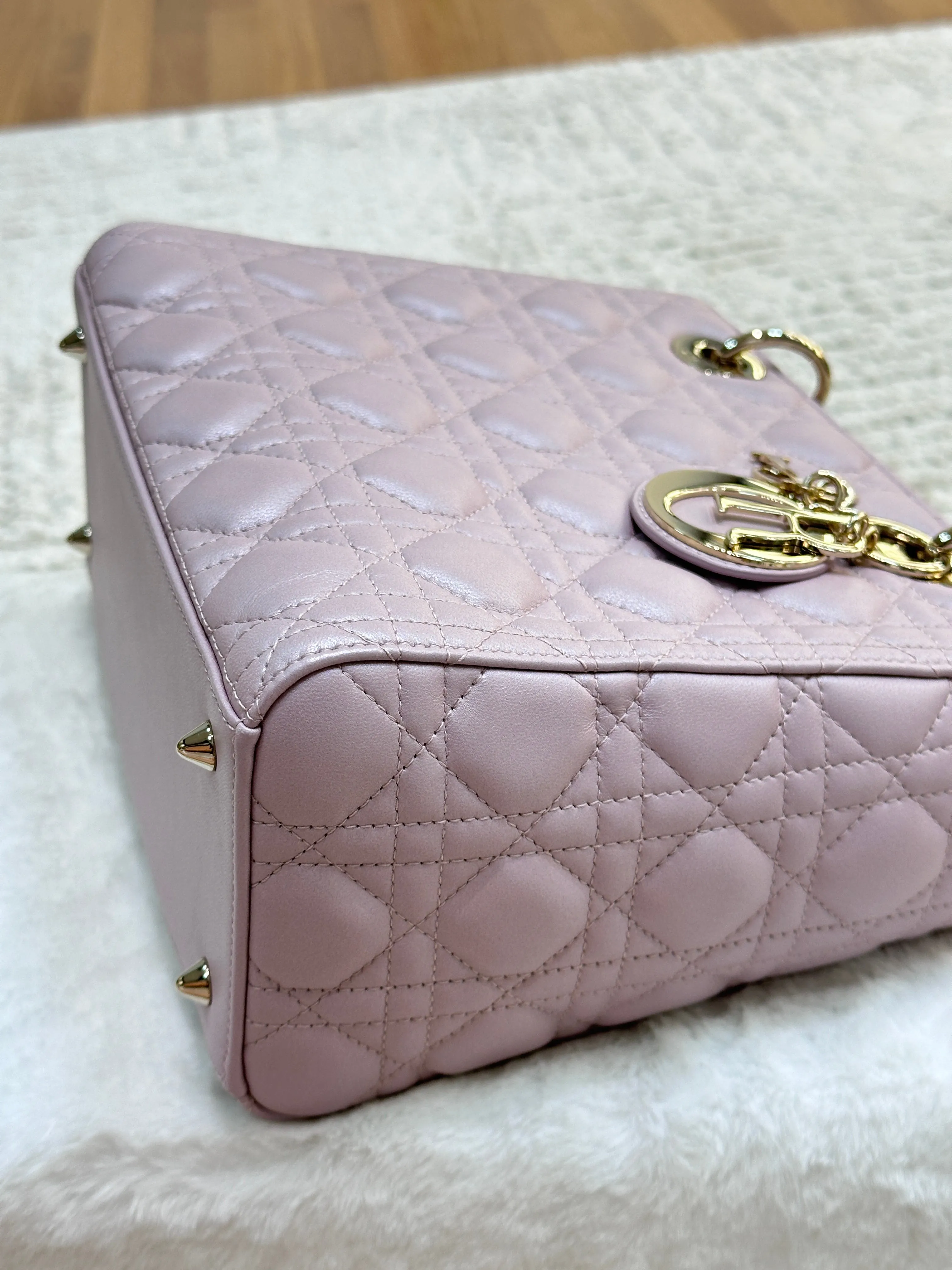 Christian Dior Medium Lambskin Cannage Lady Dior Flap Bag Pink GHW