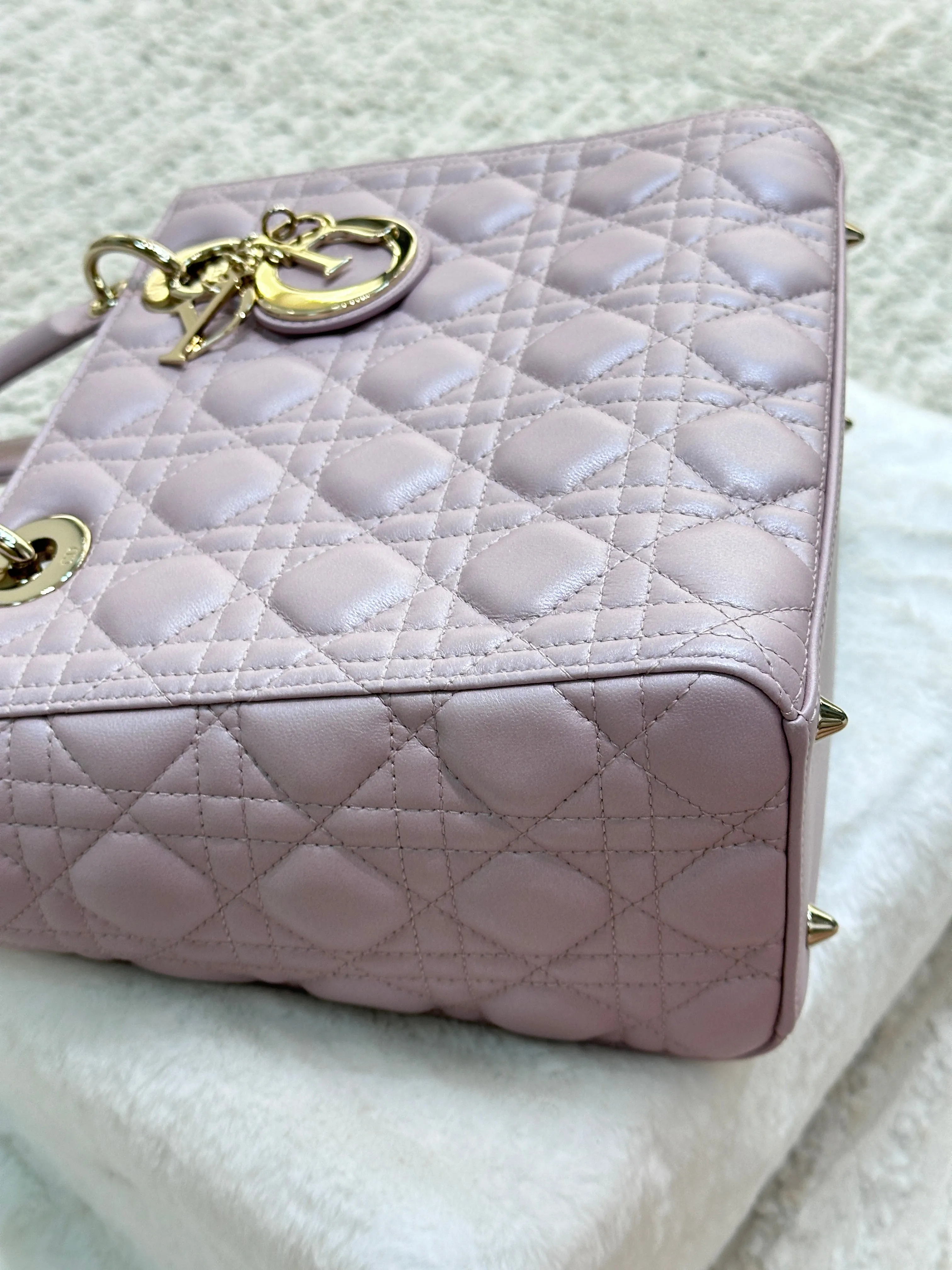 Christian Dior Medium Lambskin Cannage Lady Dior Flap Bag Pink GHW