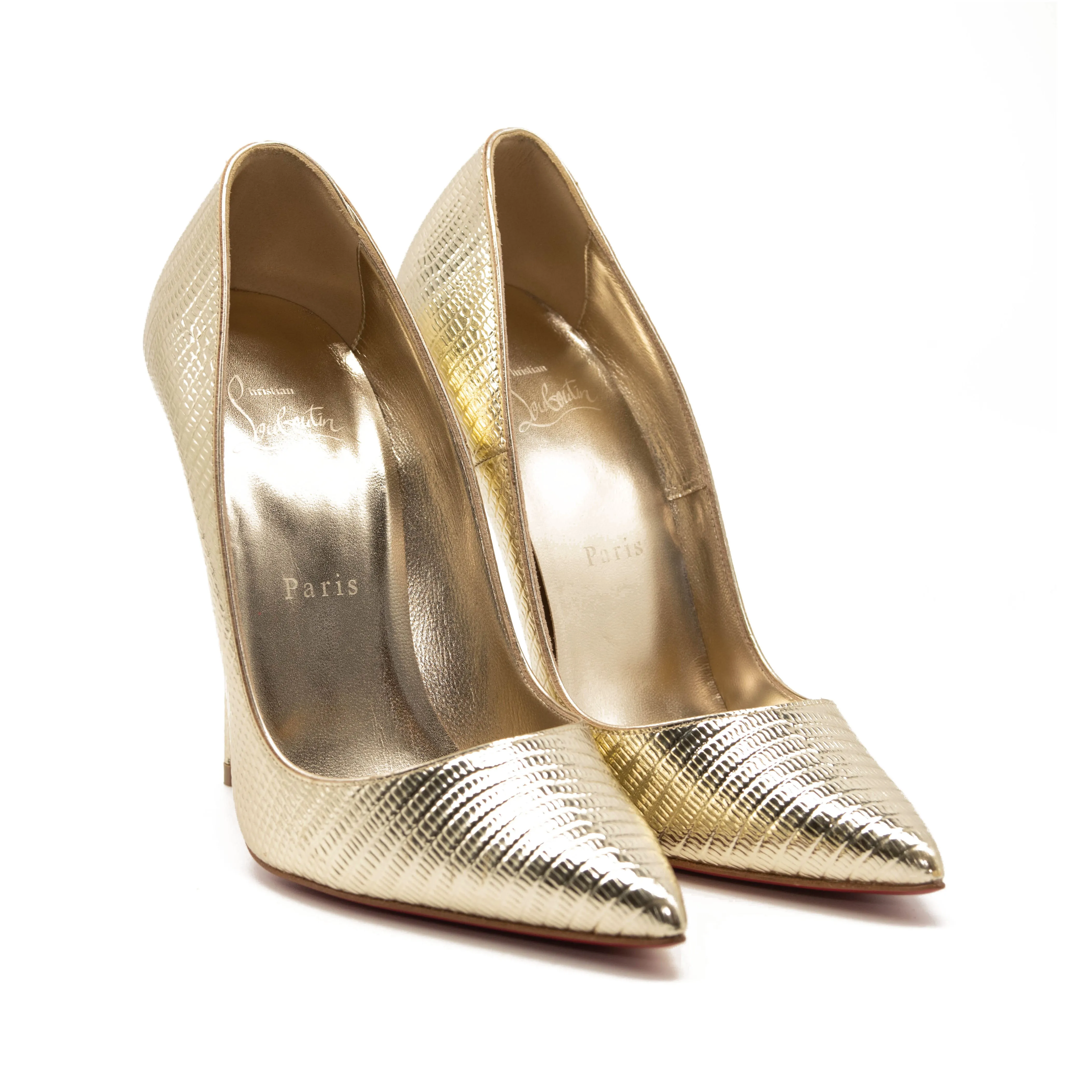 Christian Louboutin So Kate Metallic Pointed Toe Pump (Women) EU 38 Gold