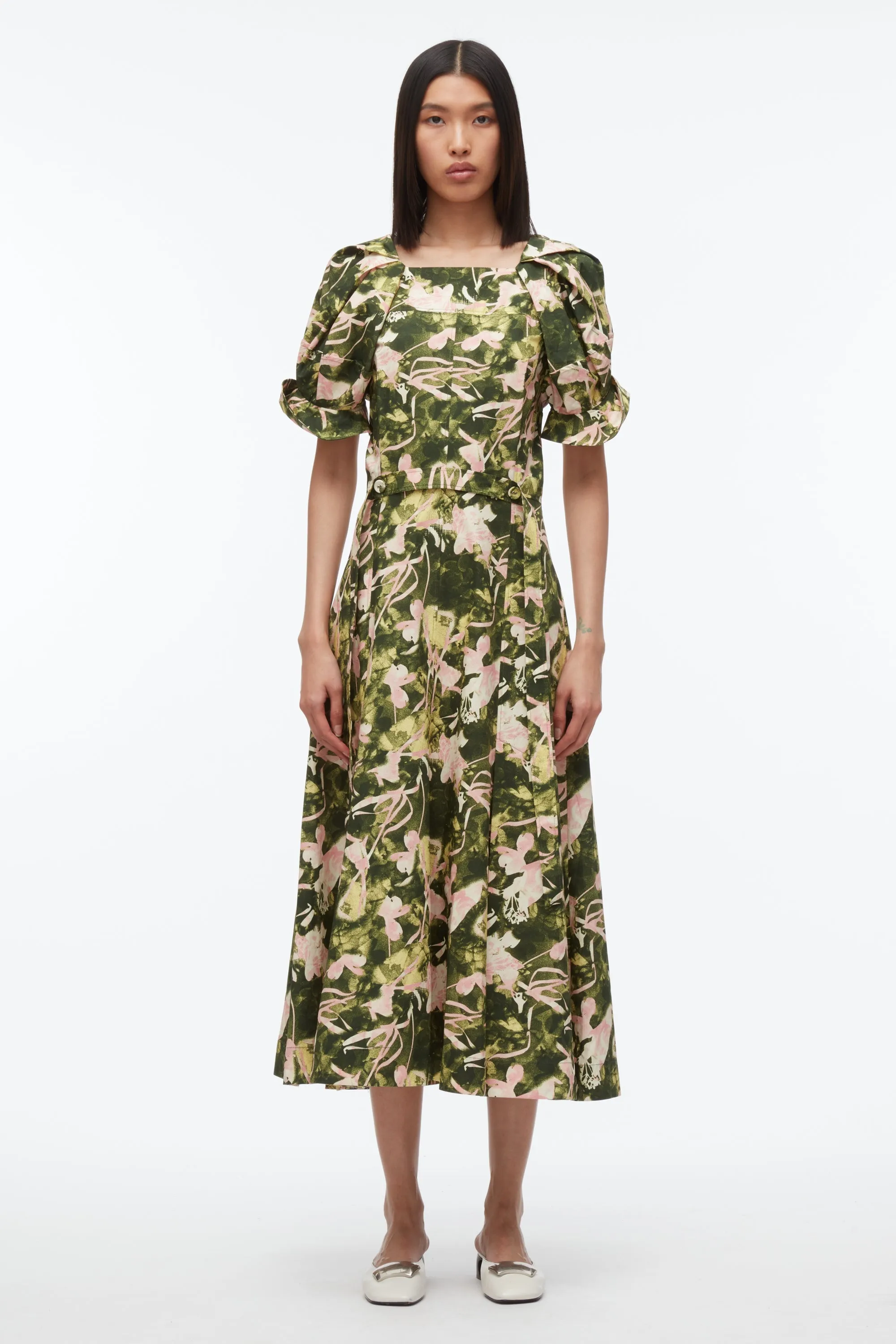 Collapsed Bloom Short Sleeve Belted Dress Iris