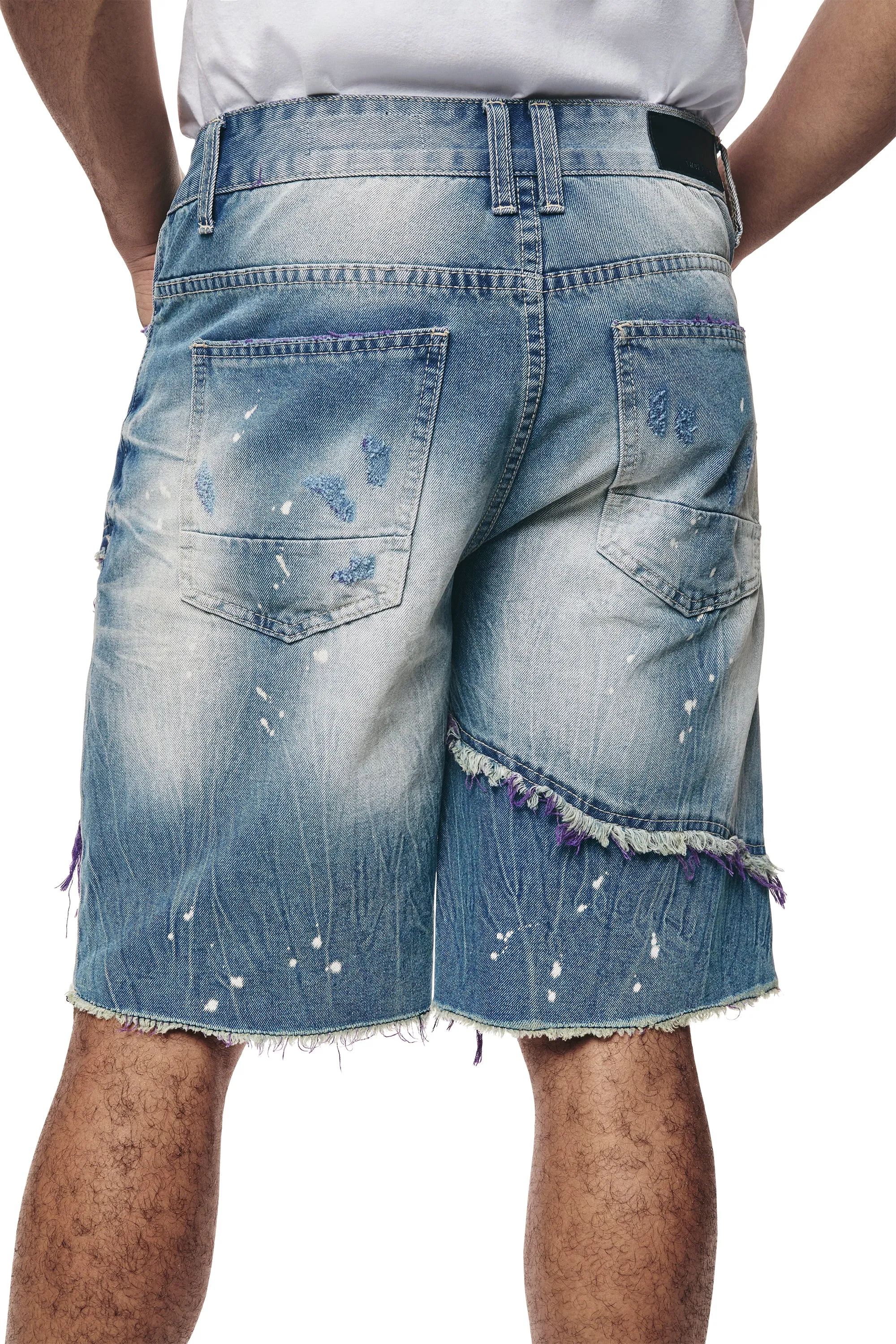 Color Wash Heavy Rip & Repair Jean Shorts - Purple