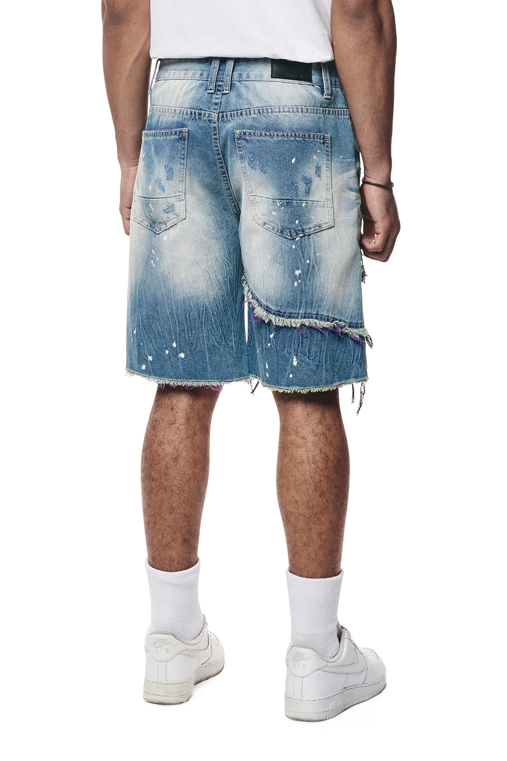 Color Wash Heavy Rip & Repair Jean Shorts - Purple