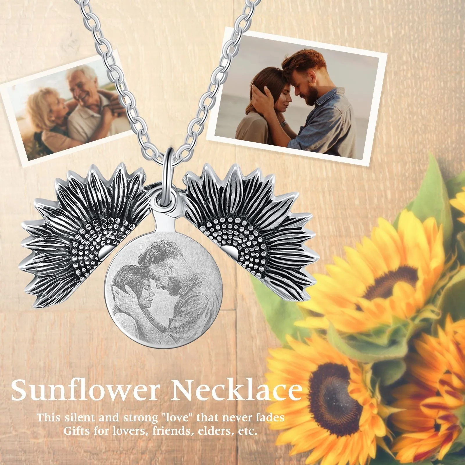 Custom Sunflower Photo Locket Necklace For Women