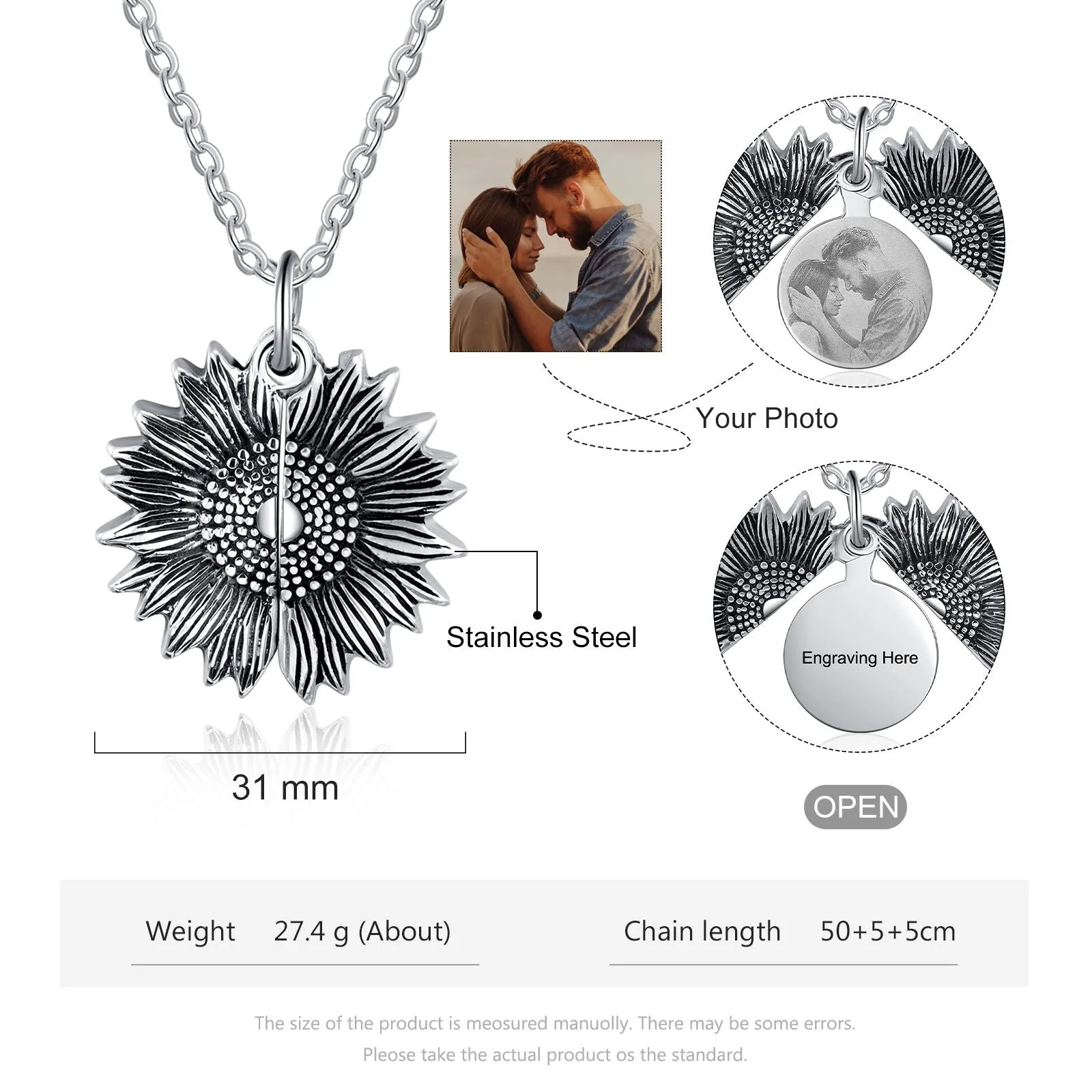 Custom Sunflower Photo Locket Necklace For Women