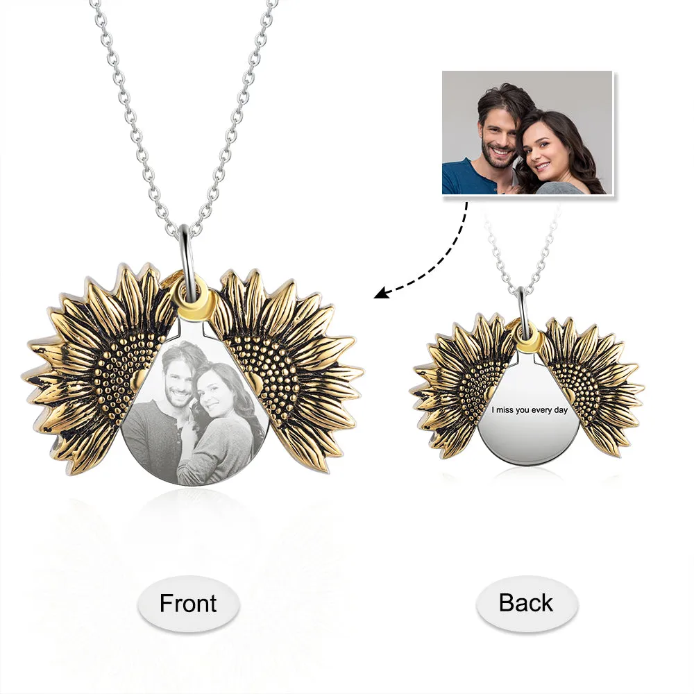 Custom Sunflower Photo Locket Necklace For Women