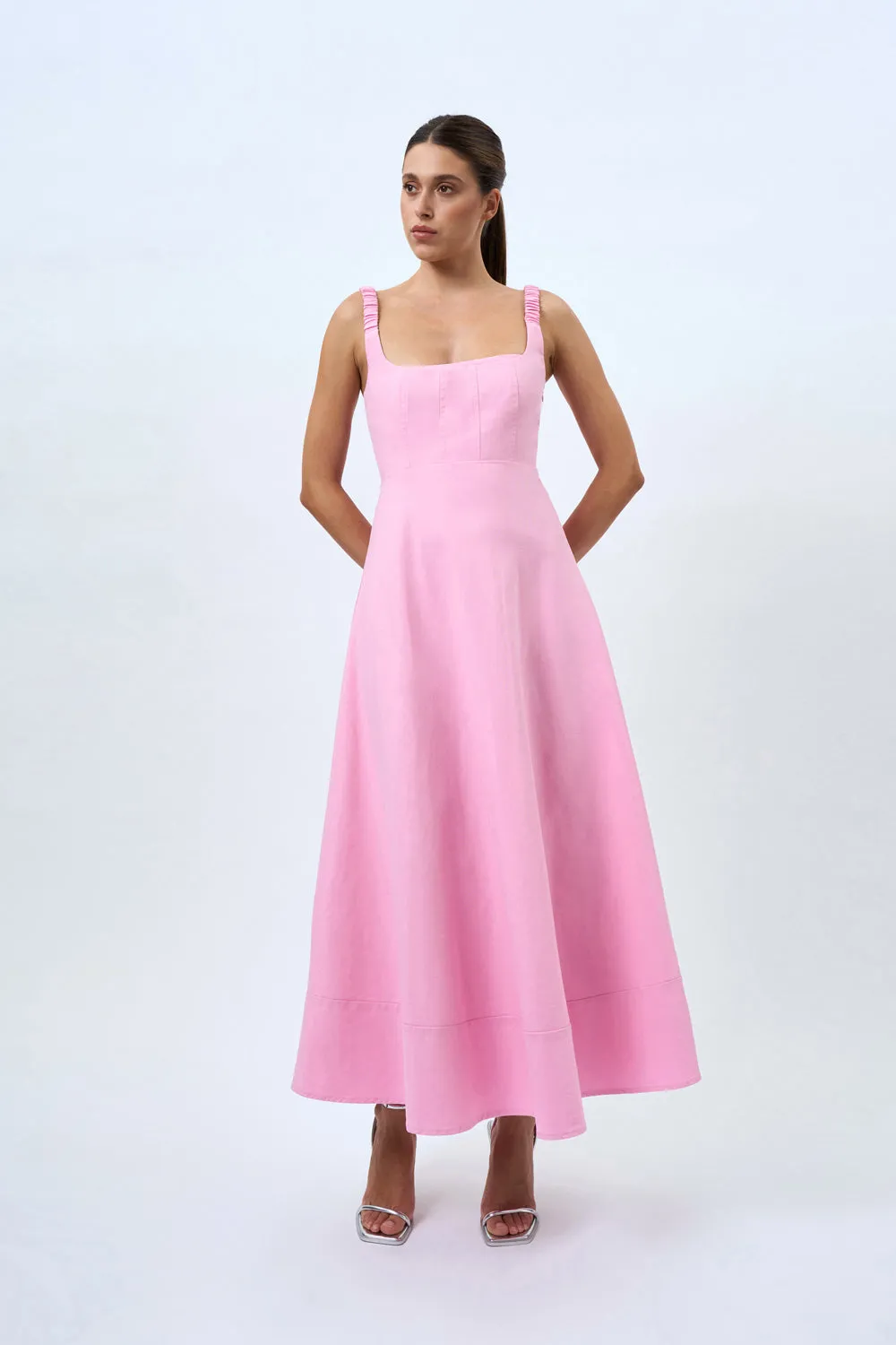 Daphne Bust Midi Dress - Taffy Pink