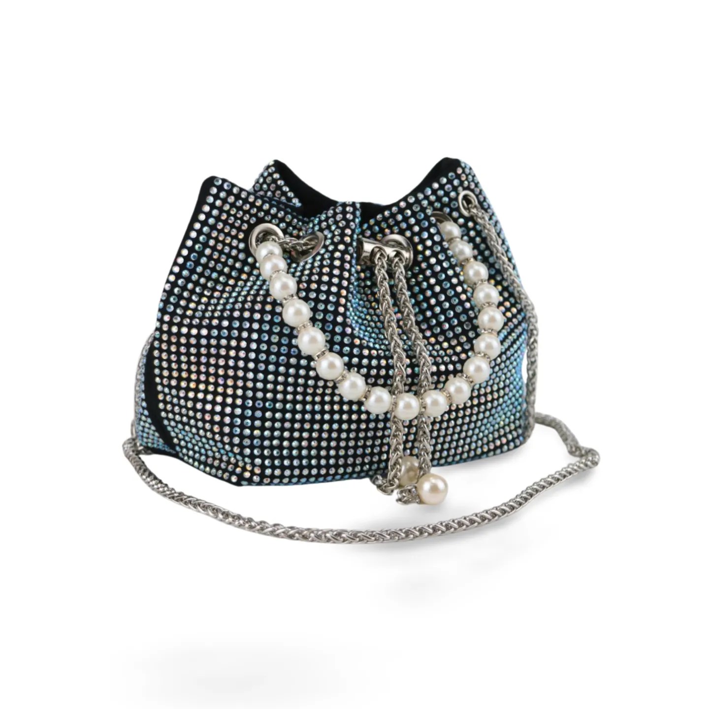 Dazzling Rhinestone Crossbody Bag for Women with Pearl Chain and Detachable Shoulder Chain