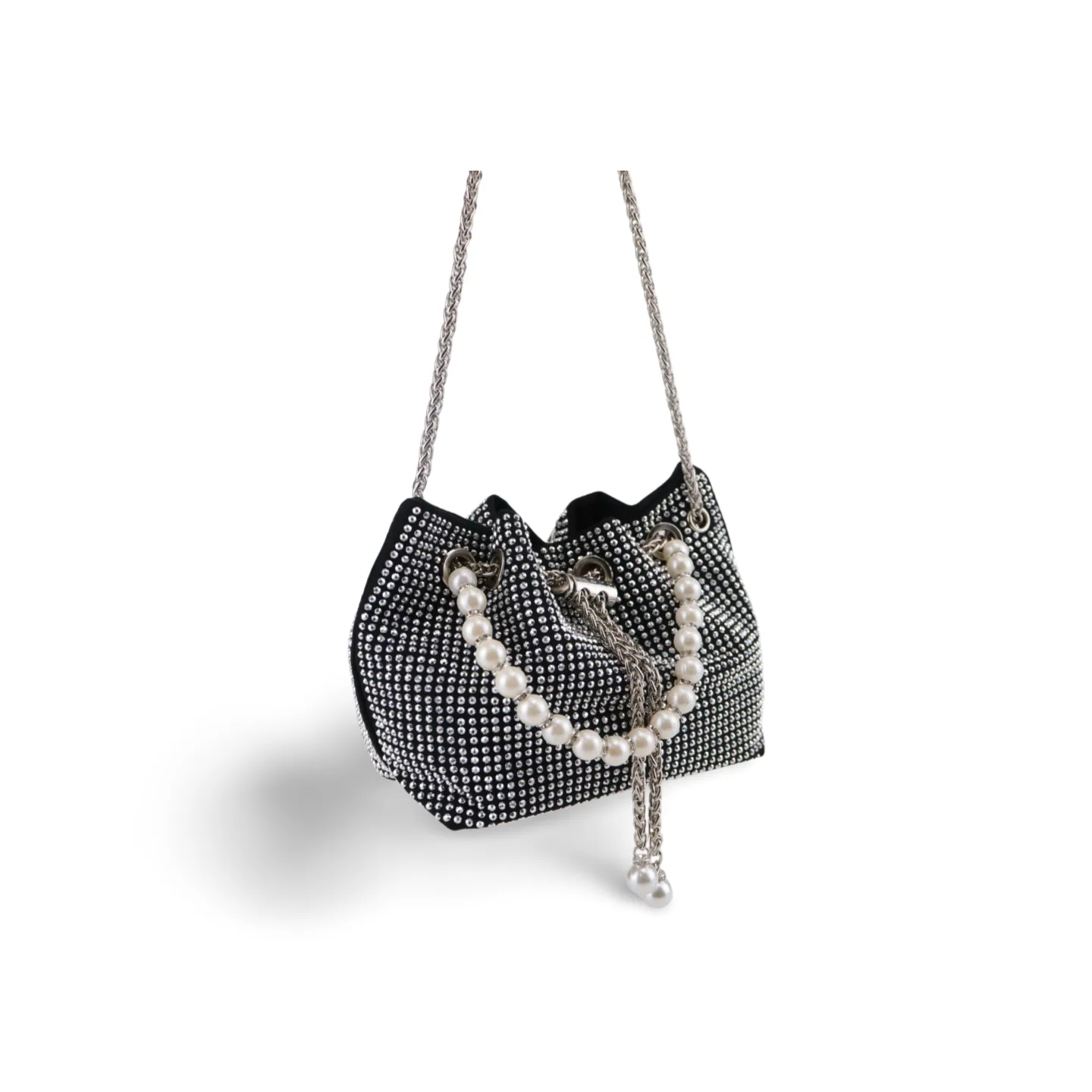 Dazzling Rhinestone Crossbody Bag for Women with Pearl Chain and Detachable Shoulder Chain