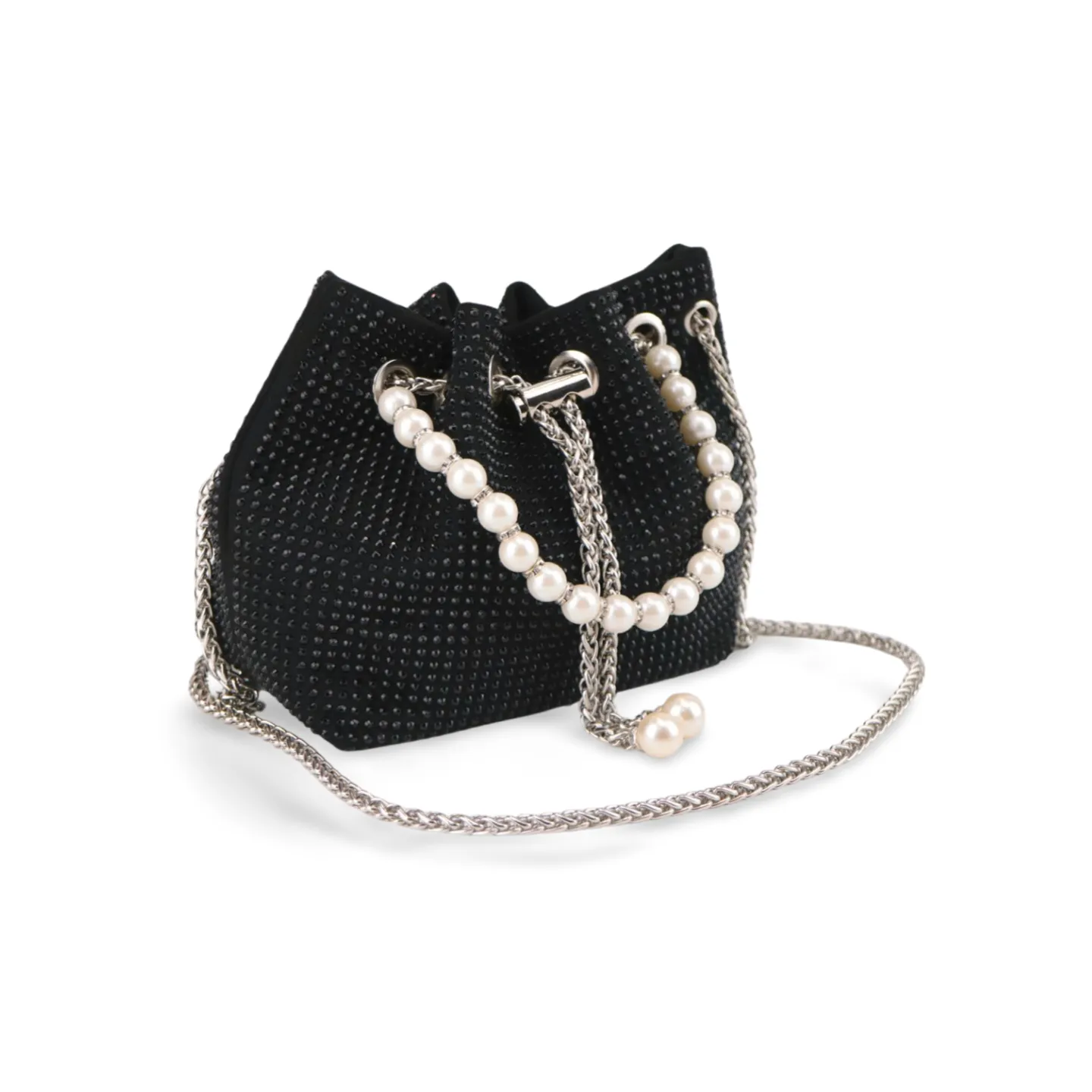 Dazzling Rhinestone Crossbody Bag for Women with Pearl Chain and Detachable Shoulder Chain