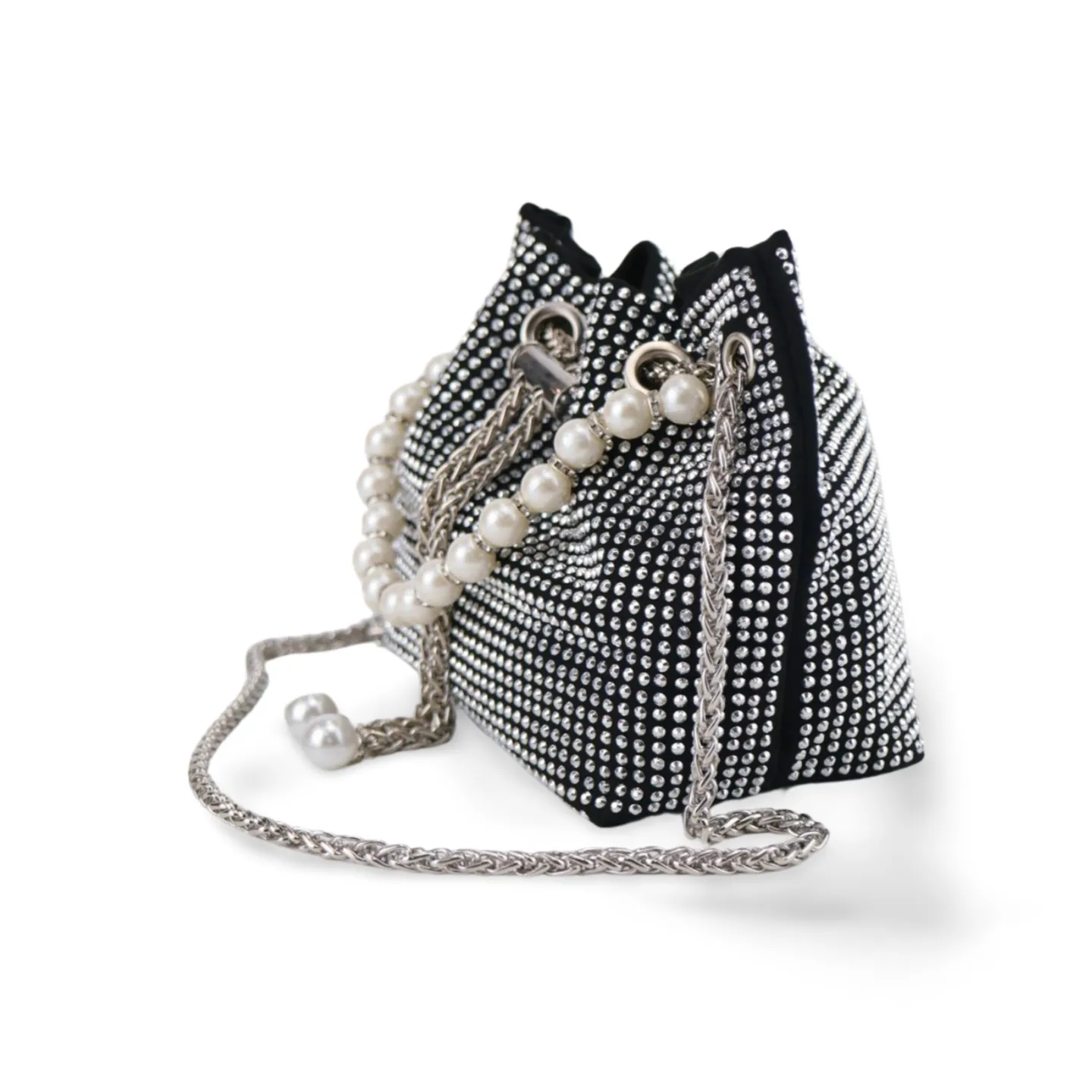 Dazzling Rhinestone Crossbody Bag for Women with Pearl Chain and Detachable Shoulder Chain