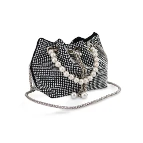 Dazzling Rhinestone Crossbody Bag for Women with Pearl Chain and Detachable Shoulder Chain