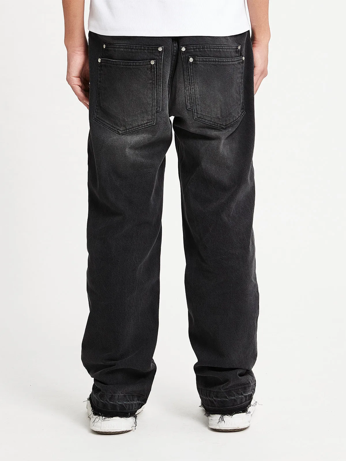 DENIM WITH APPLICATION - WASHED BLACK