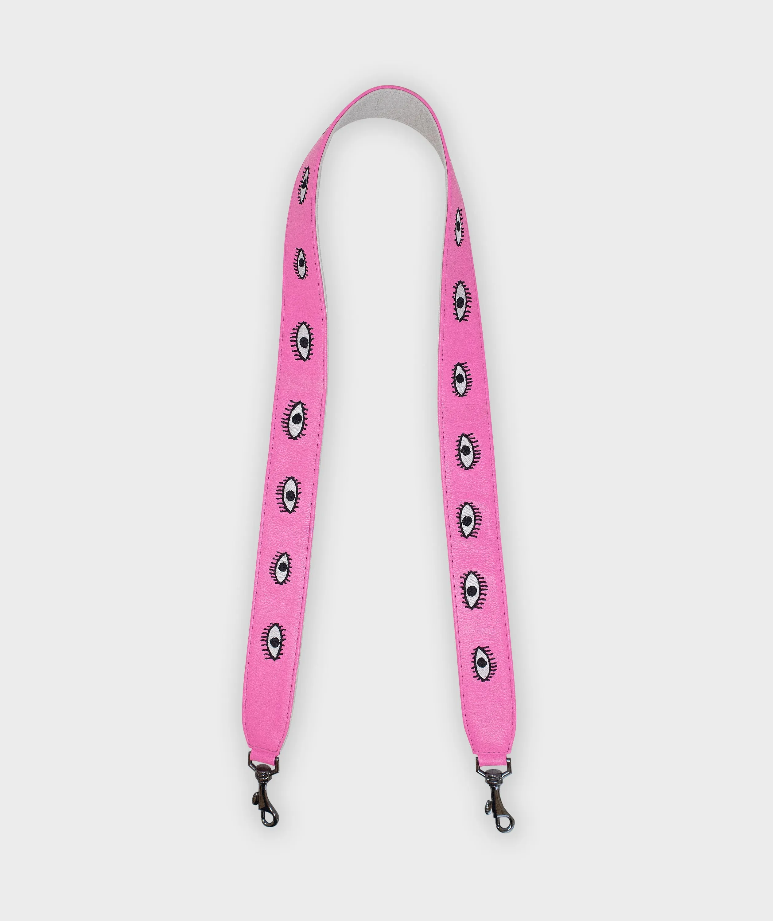 Detachable Bubblegum Pink Leather Shoulder Strap - All Over Eyes Embroidery