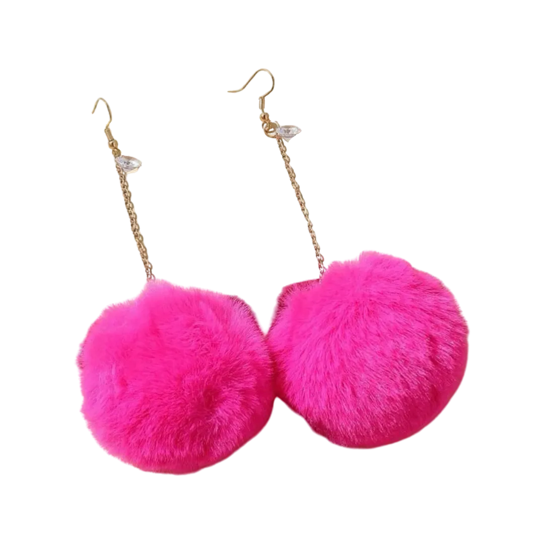 Earrings - Big Pompom drops, Hot Pink