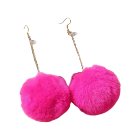 Earrings - Big Pompom drops, Hot Pink