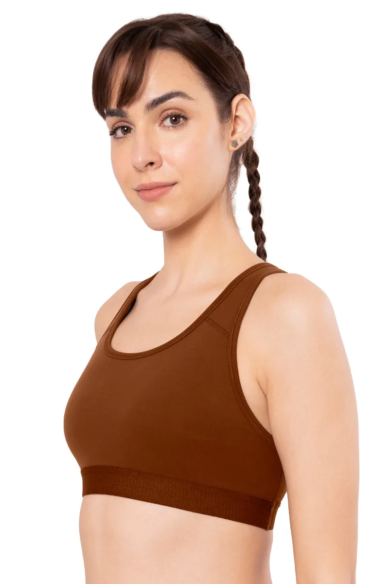 Energize Medium Impact Round Neck Sports Bra - Potting Soil