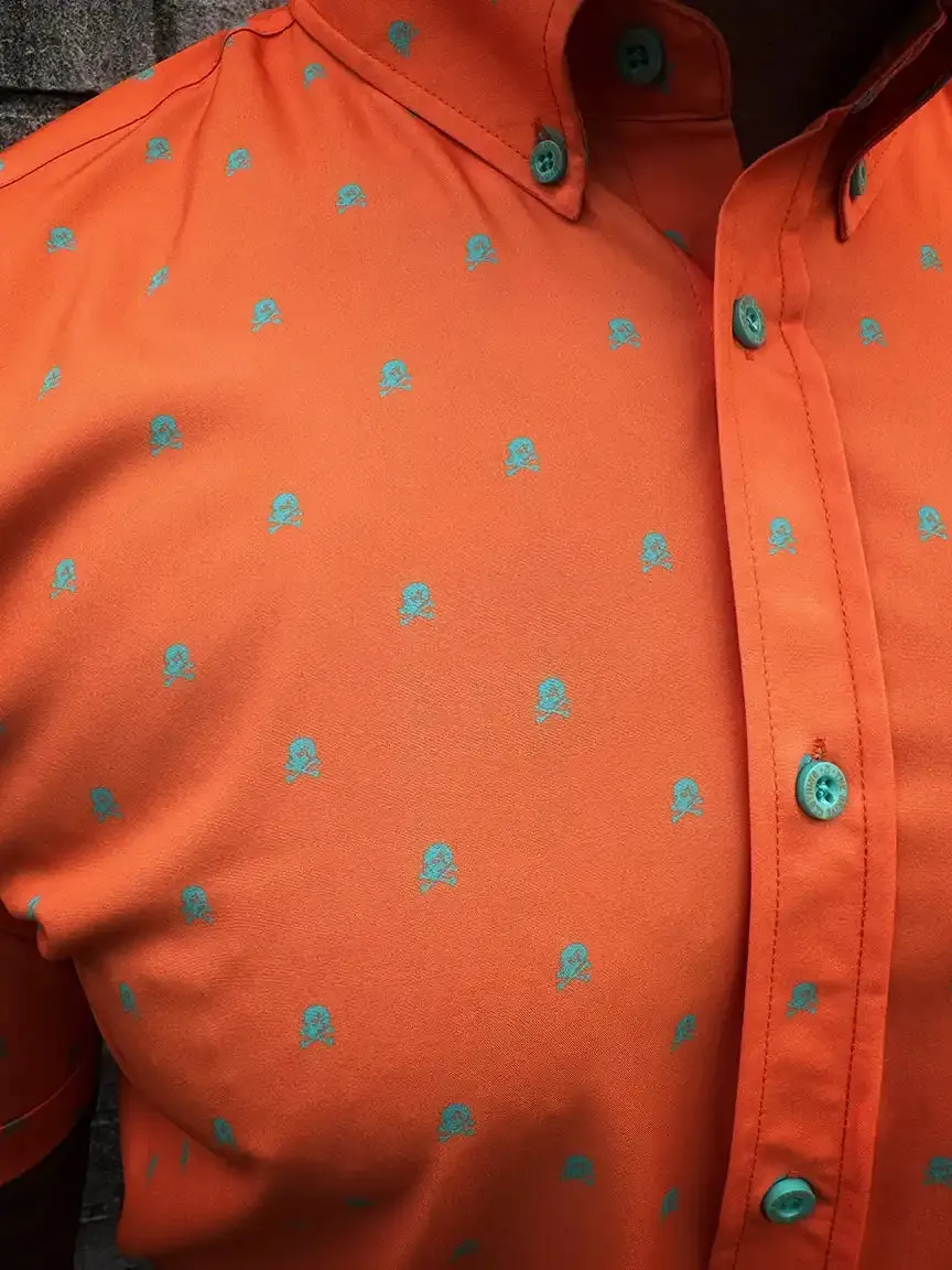 ESSENTIAL INFINITY SKULL TANGERINE BUTTON UP