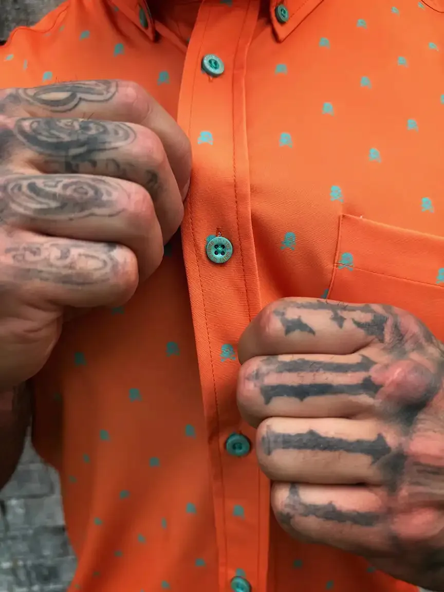 ESSENTIAL INFINITY SKULL TANGERINE BUTTON UP