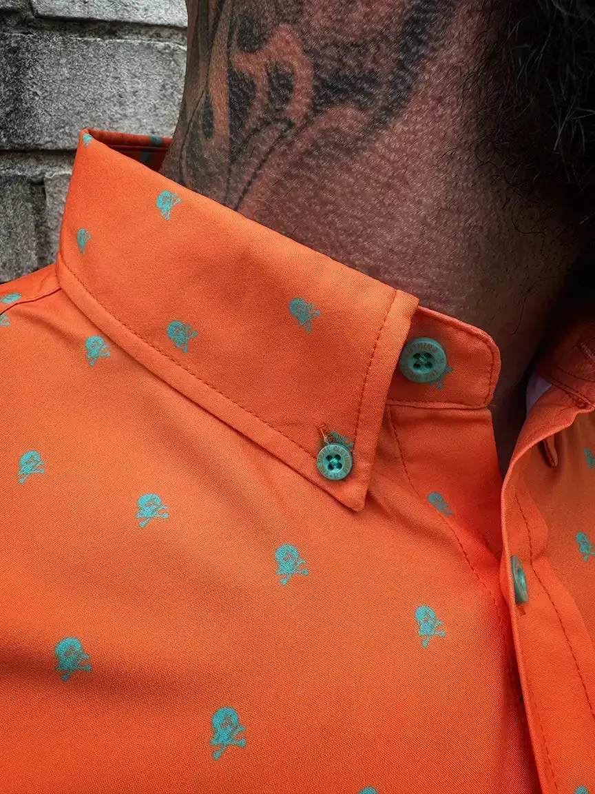 ESSENTIAL INFINITY SKULL TANGERINE BUTTON UP