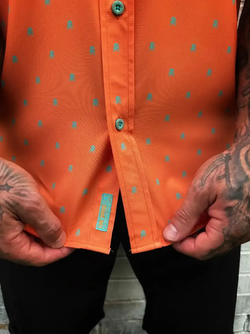 ESSENTIAL INFINITY SKULL TANGERINE BUTTON UP