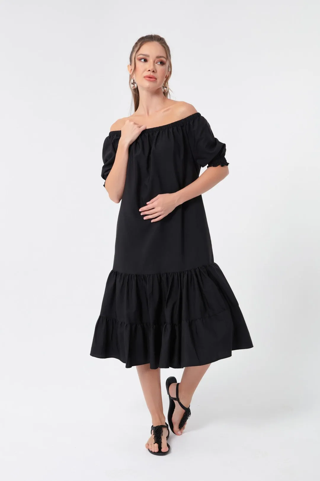 Female Madonna Collar Midi Dress