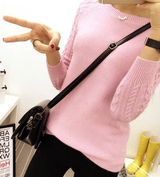 FITTED SWEATER WITH CABLEKNIT SLEEVES