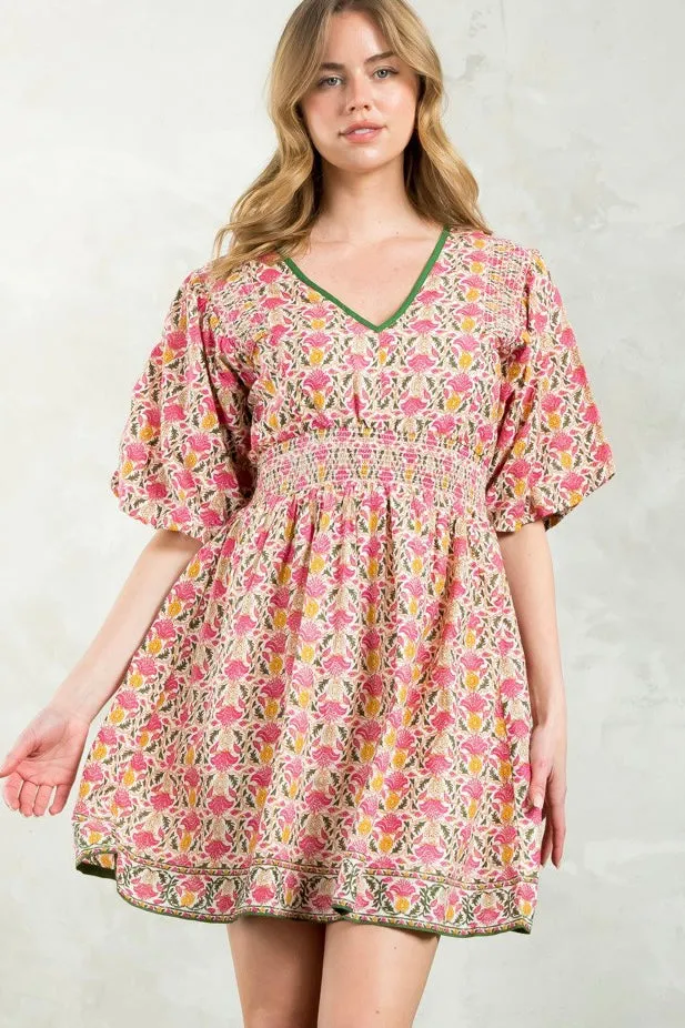 Floral Smock Waist Dress