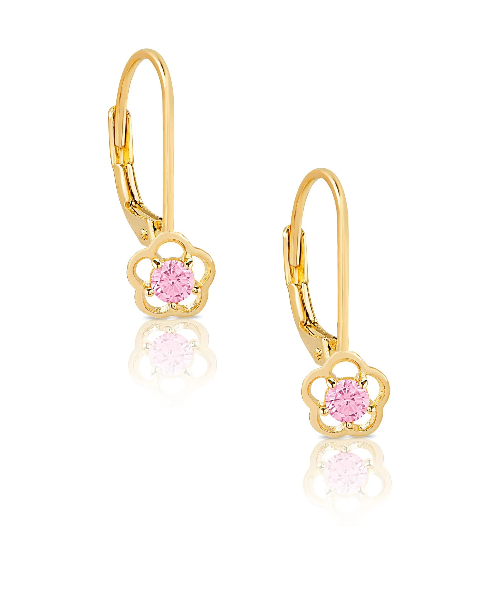 Flower CZ Drop Earrings in 18K Gold over Sterling Silver