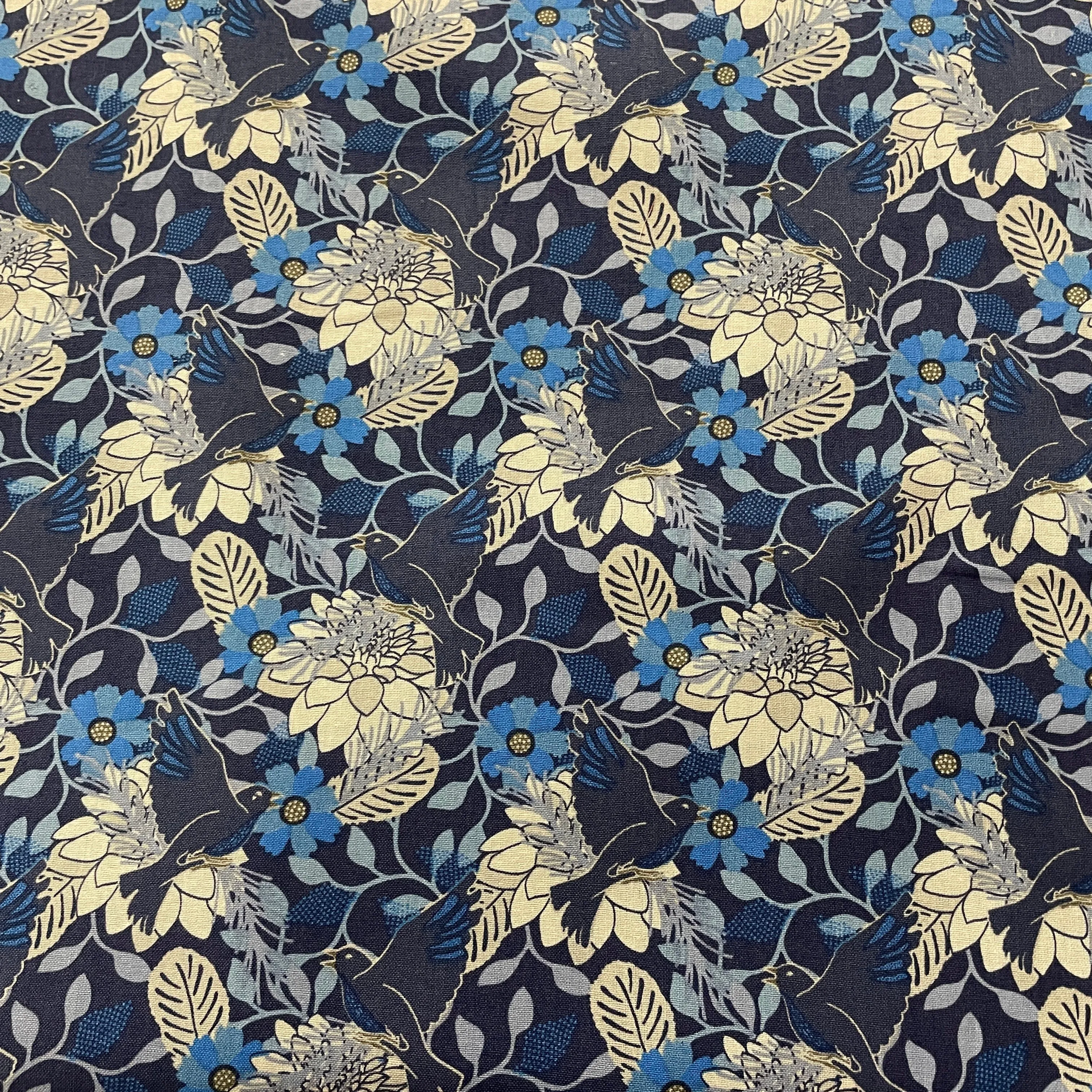 FS865 Floral Cotton Fabric Blue