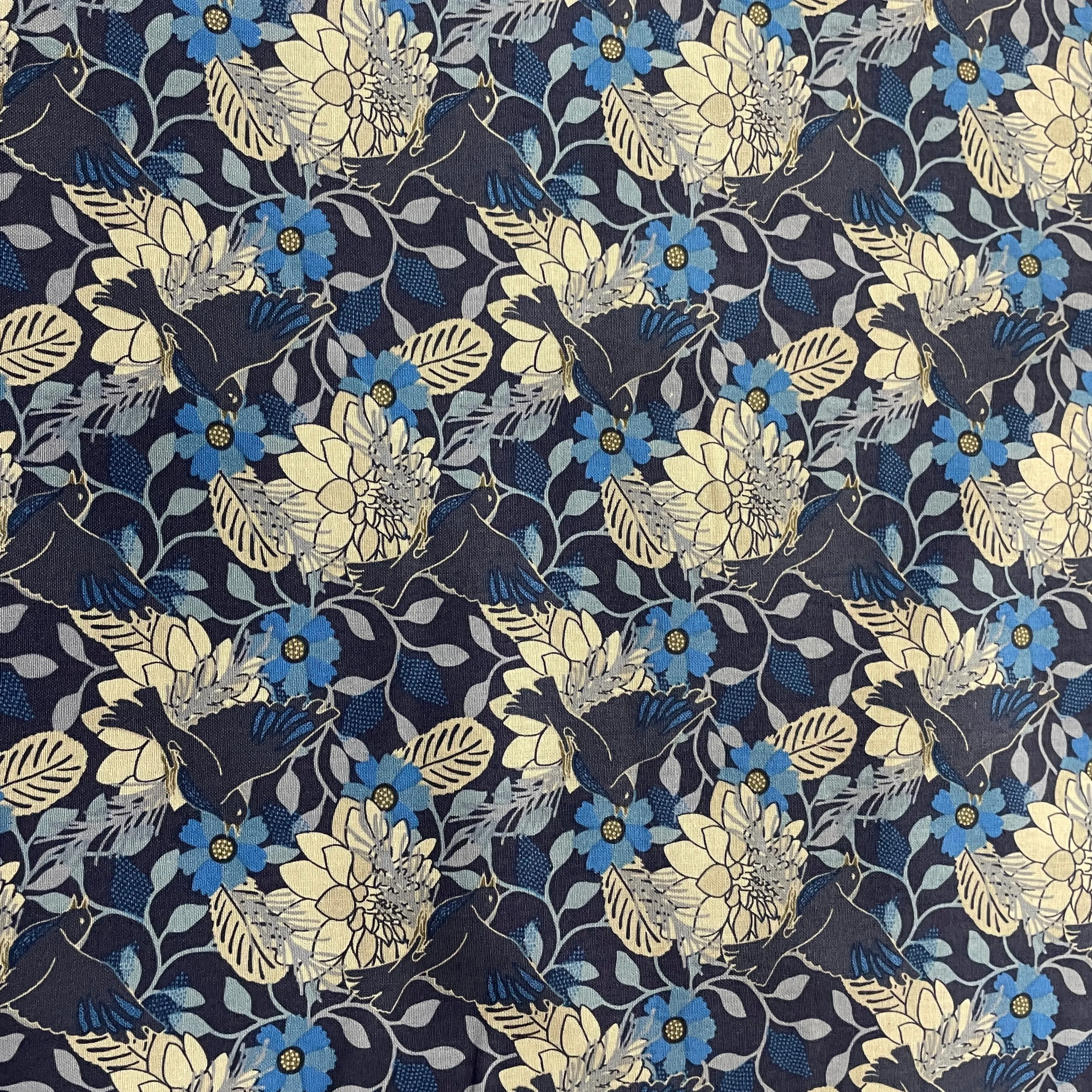 FS865 Floral Cotton Fabric Blue