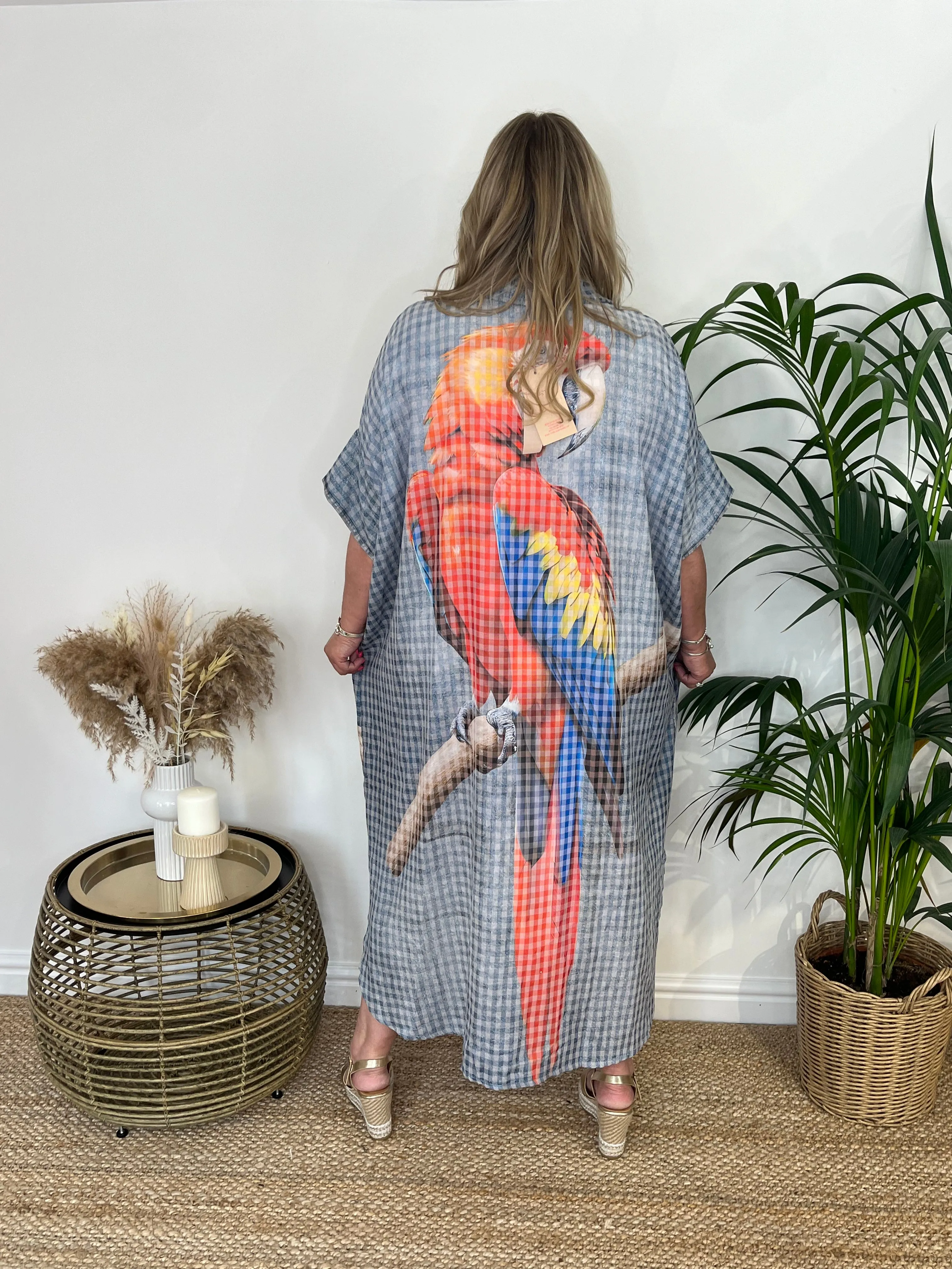 GILL Gingham Print Parrot Longline Shirt Dress