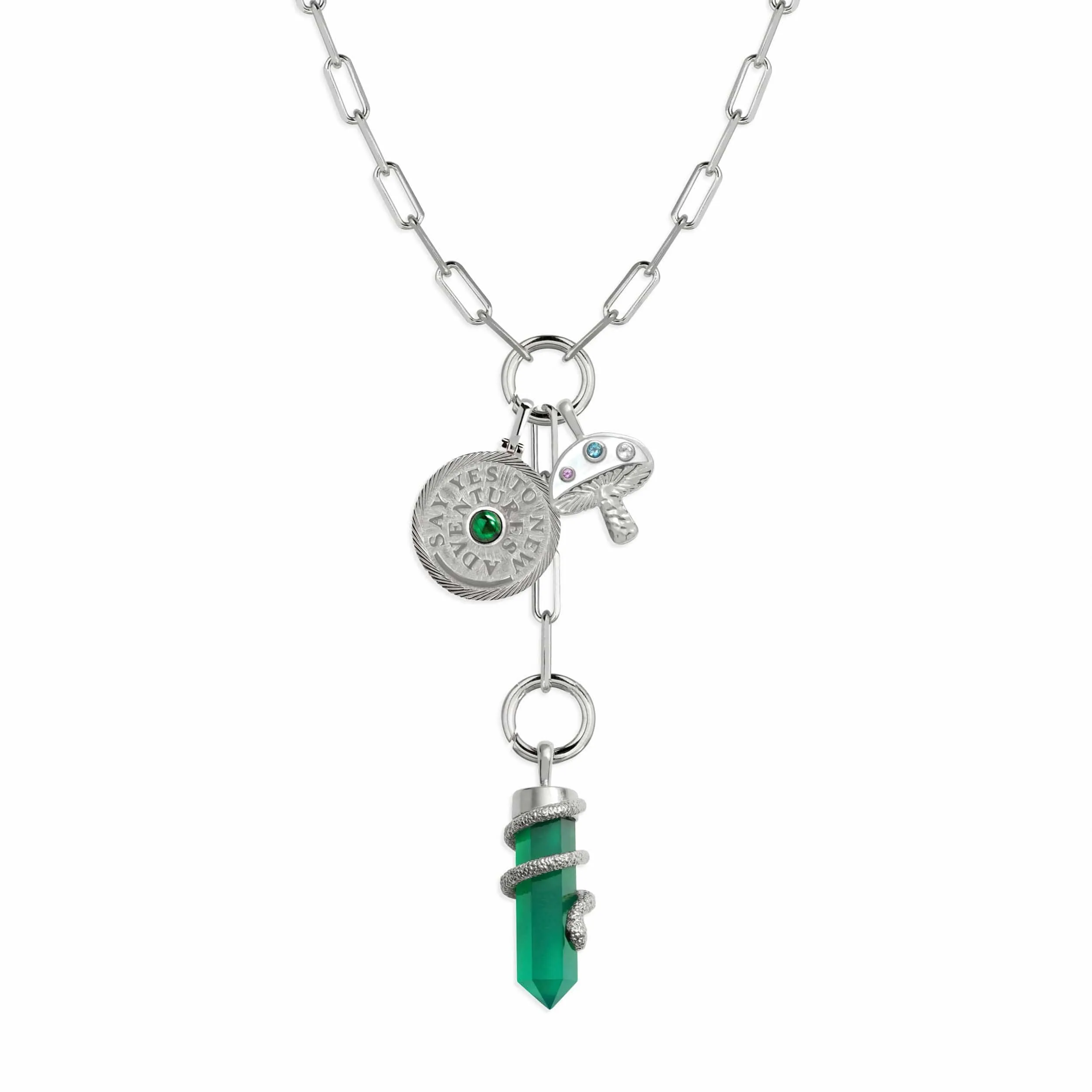 Green Goddess Lariat Charm Necklace