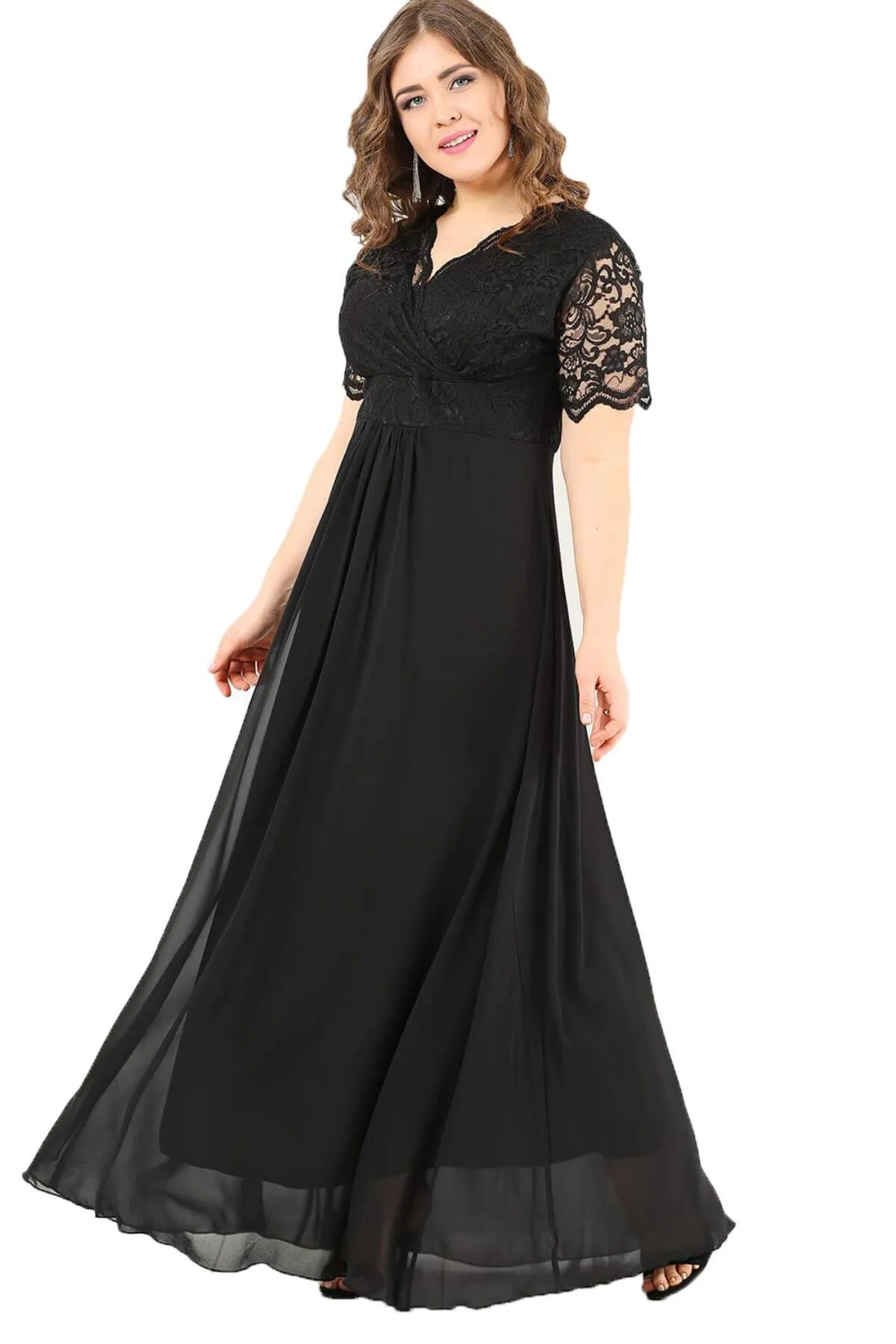 Guipure Chiffon Plus Size Evening Dress DD793