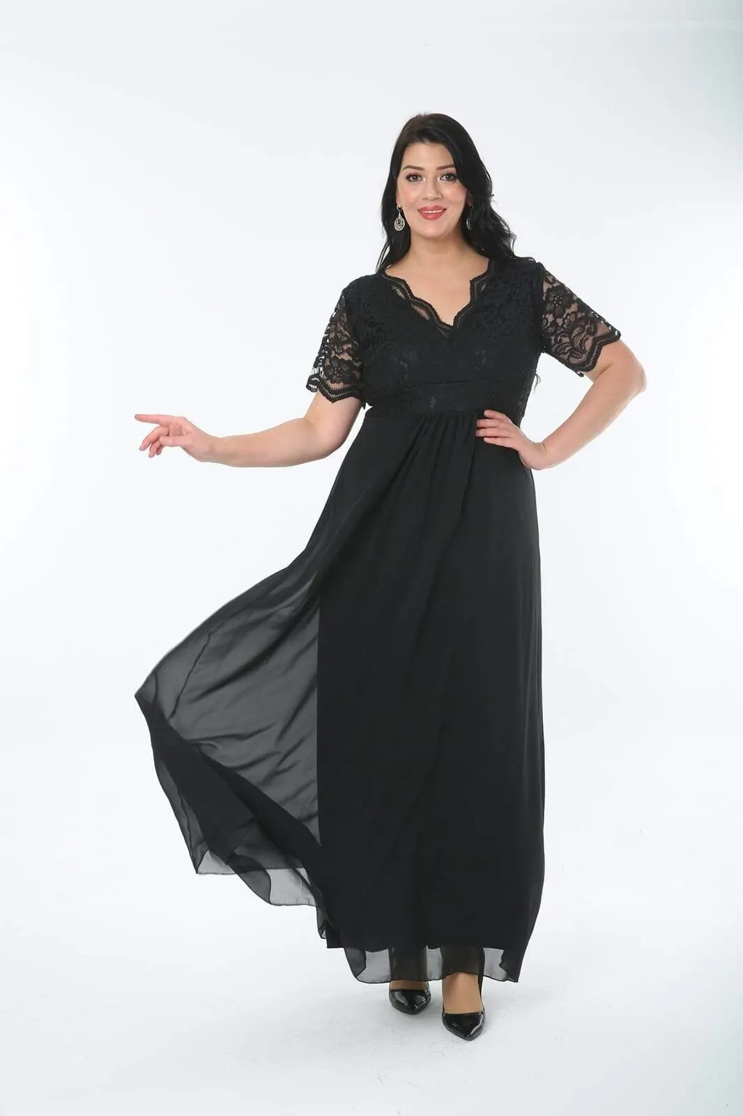 Guipure Chiffon Plus Size Evening Dress DD793