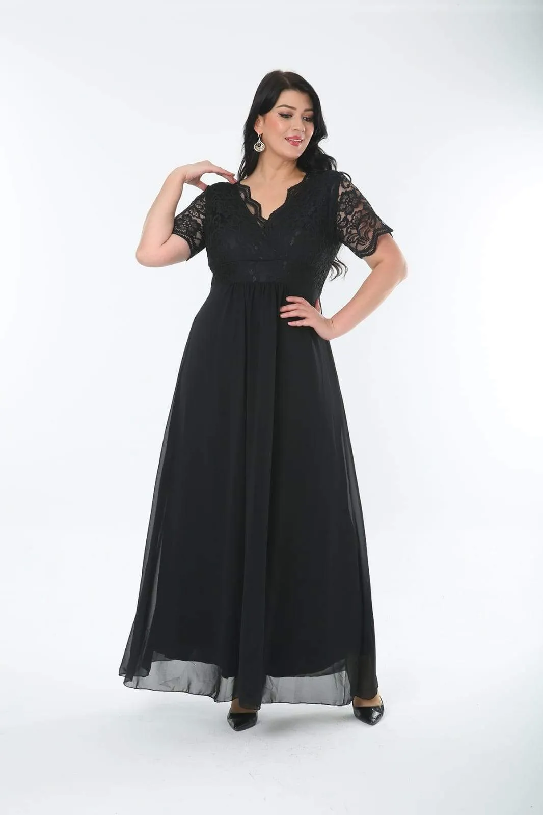 Guipure Chiffon Plus Size Evening Dress DD793