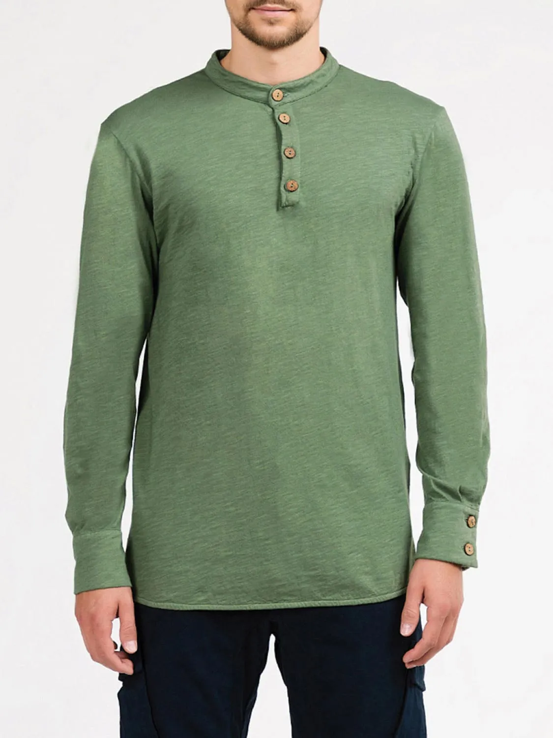 Henley Organic Cotton Slub Long Sleeve T-shirt Forest Green