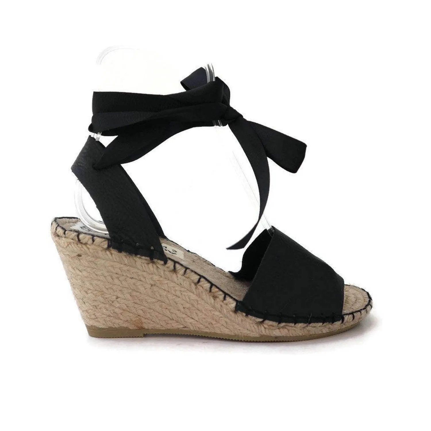 High Wedge Leather Espadrilles - Black