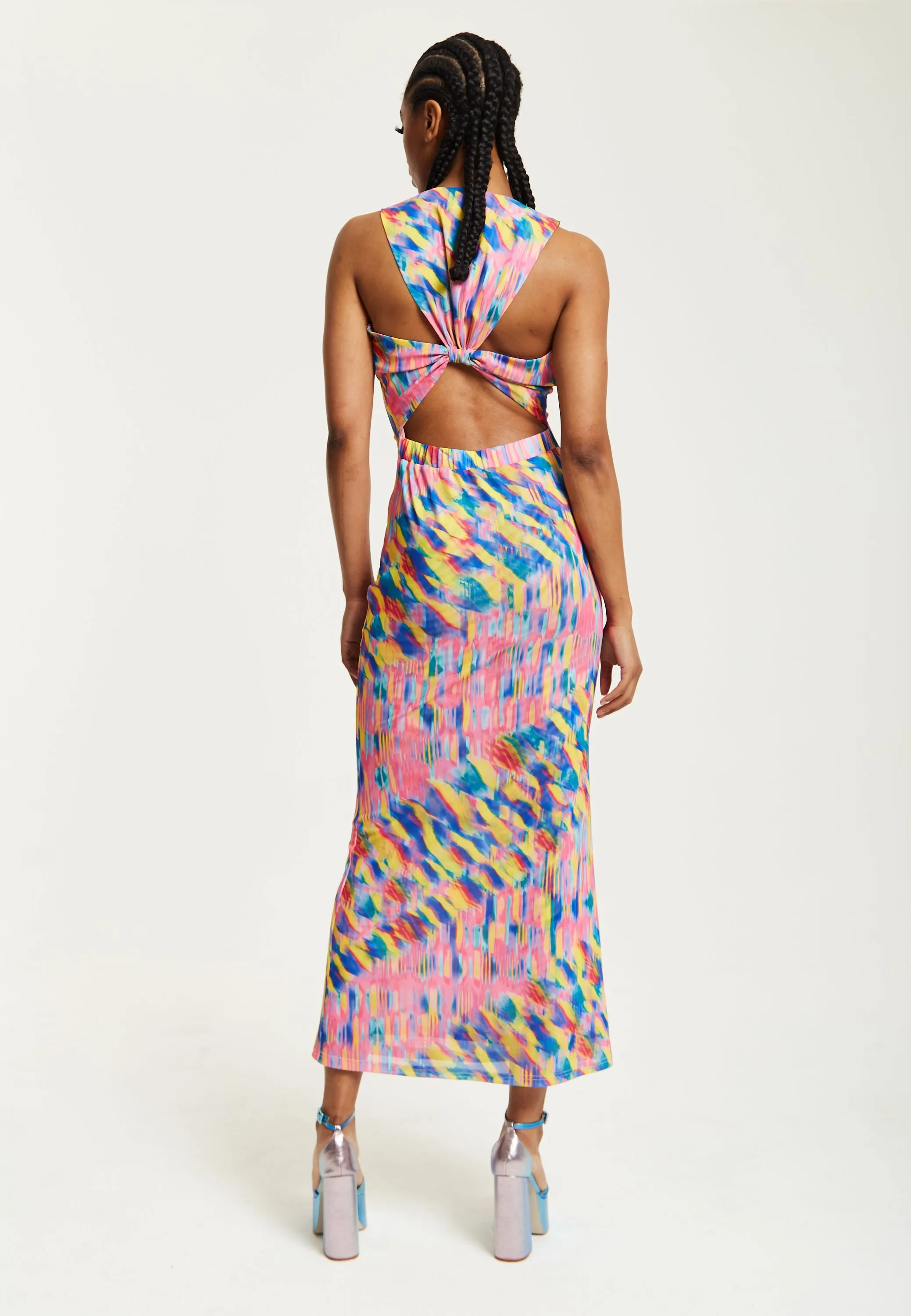 House of Holland Pink Maxi Dress With Multicolour Rainbow Print