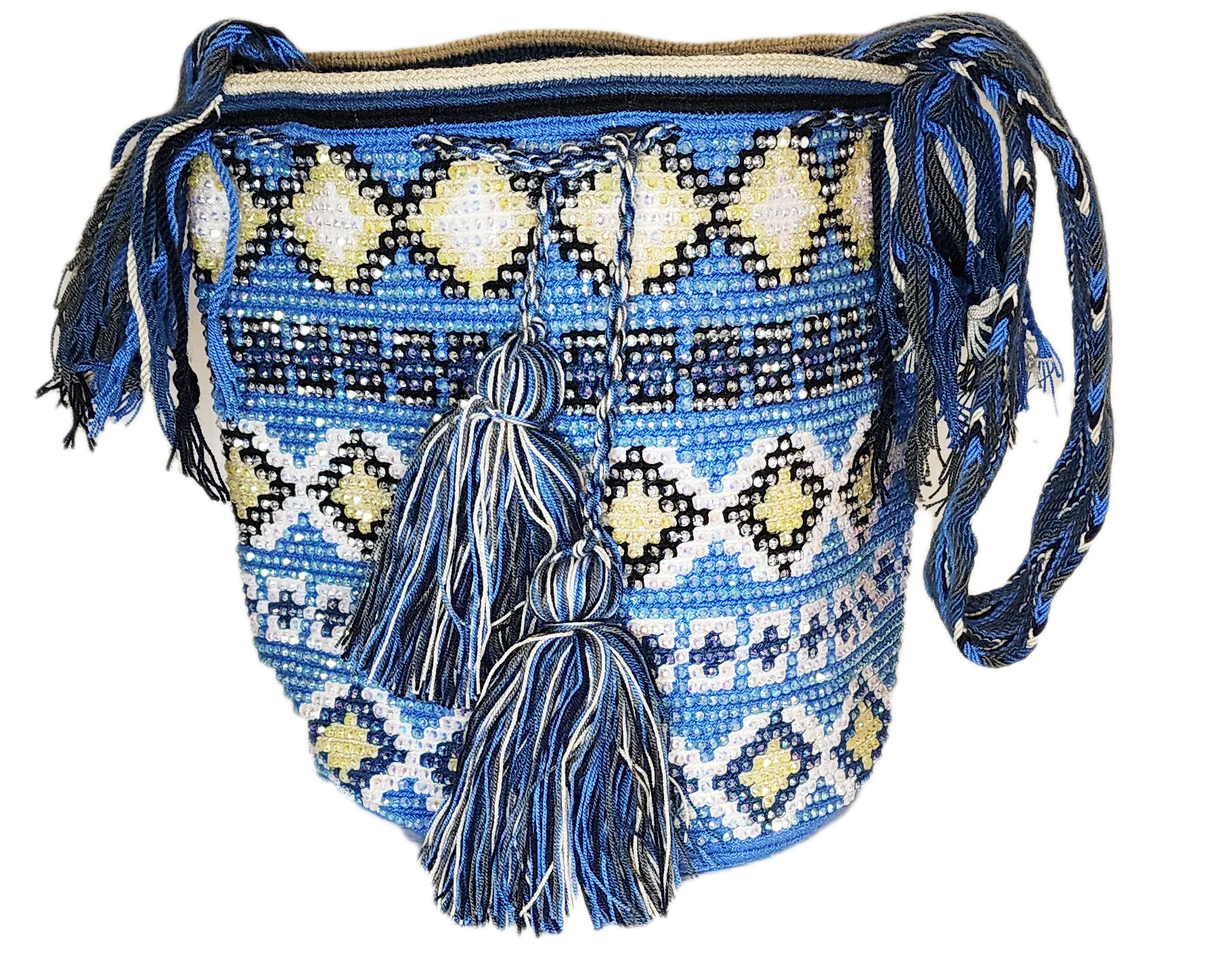 Iris Handmade Crochet Wayuu Mochila Bag with Crystals