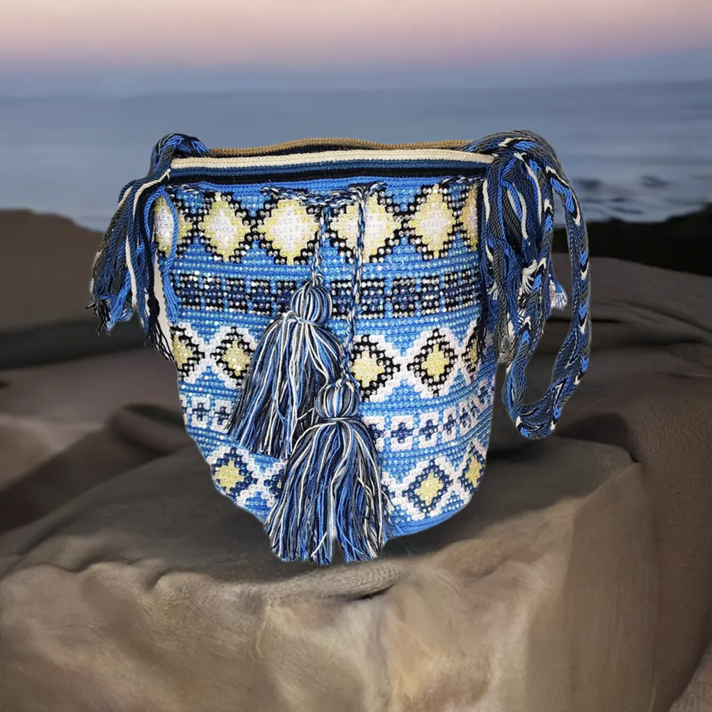 Iris Handmade Crochet Wayuu Mochila Bag with Crystals