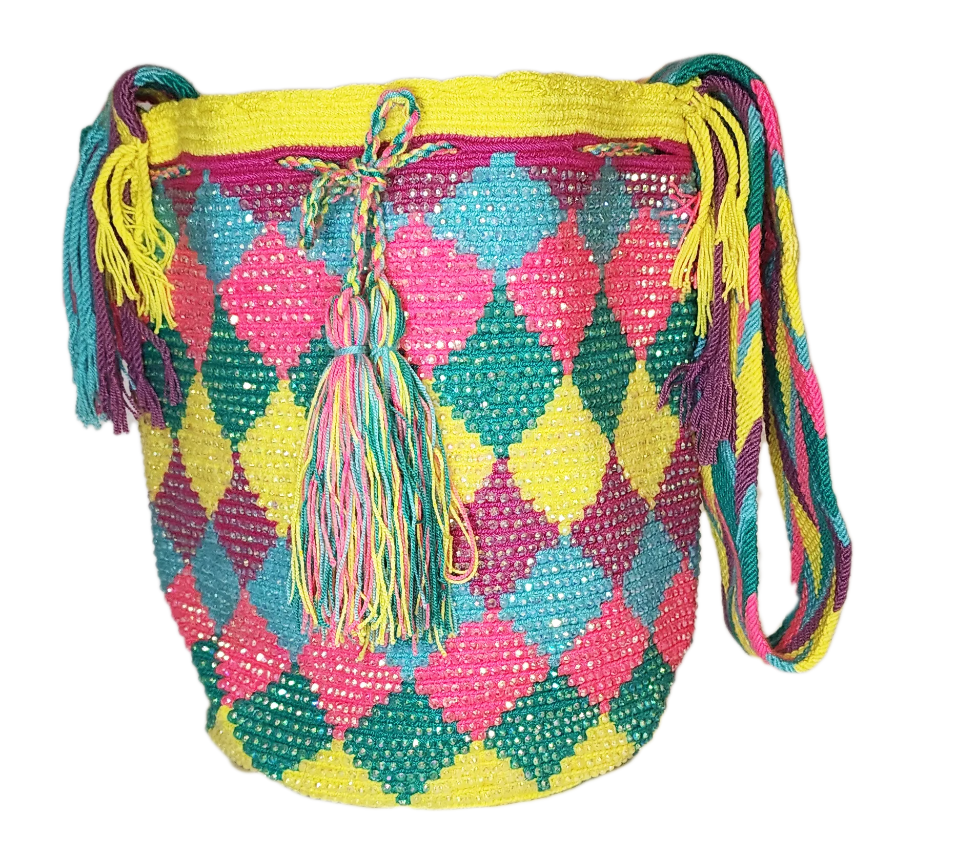 Isabelle Handmade Crochet Wayuu Mochila Bag with Crystals